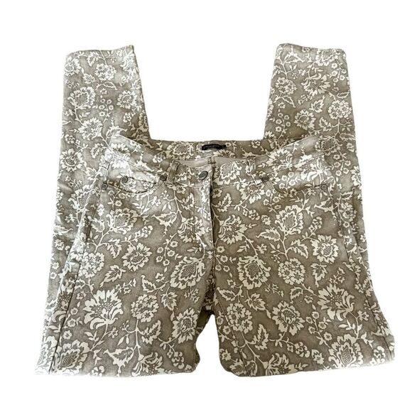 J. McLaughlin Grey + White Floral Print Stretch Skinny Jeans Size 0 - Picture 1 of 7